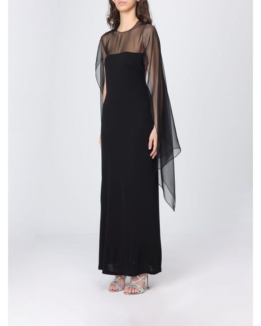 Alberta Ferretti Black Long-Sleeved Slim Fit Satin Long Evening Gown