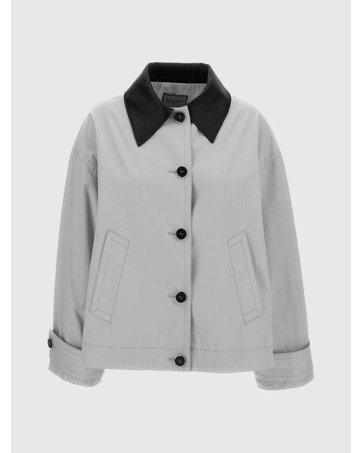 DURAZZI MILANO Gray Lightweight Cotton Jacket With Leather Collar And Dropped Shoulders