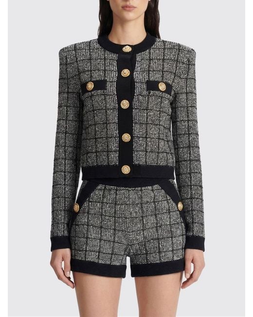 Balmain Black Tweed Check Cardigan