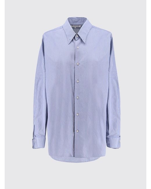 Maison Margiela Blue Striped Cotton Poplin Shirt With A Relaxed Fit