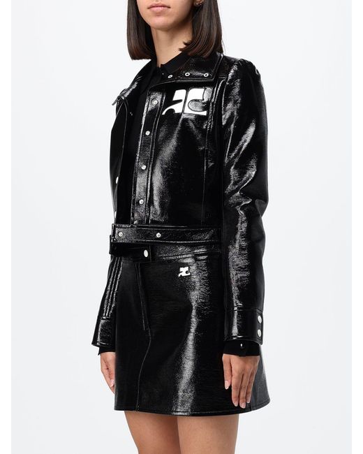 Courreges Black Courr&Egrave	Ges Slim Fit Cropped Coated Cotton Jacket With Logo