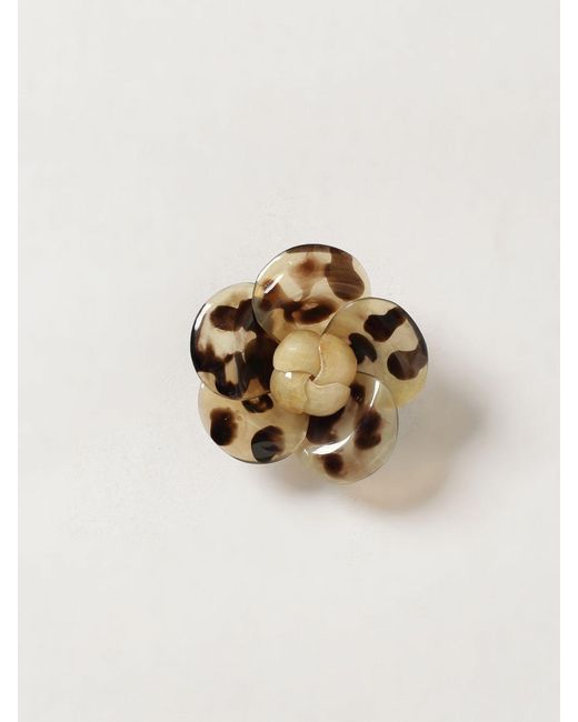 ALLUJEWELS Metallic Blumenförmige Brosche Aus Horn Mit Schildpatt- Und Punktemuster