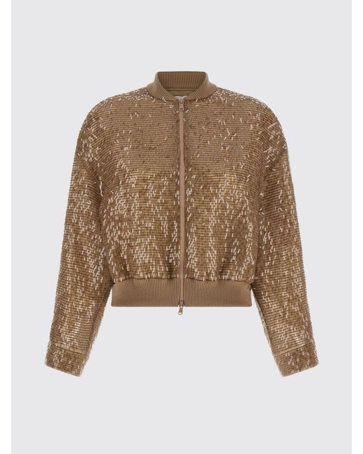 Brunello Cucinelli Natural Sequined Silk Bomber Jacket