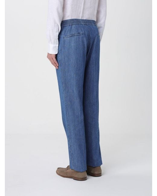 Brunello Cucinelli Blue Cotton Drawstring Trousers for men