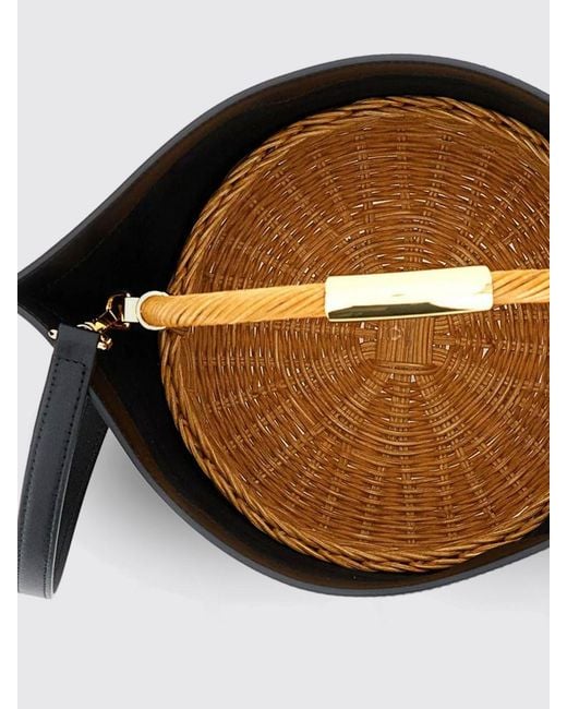 Sacai Blue Raffia Leather And Wicker Bag