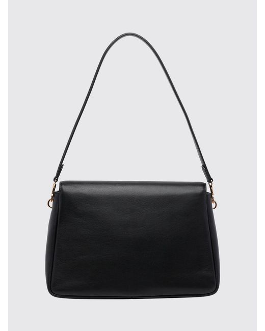 Tory Burch Black Charlie Smooth Calf Leather Shoulder Bag With Double T Logo