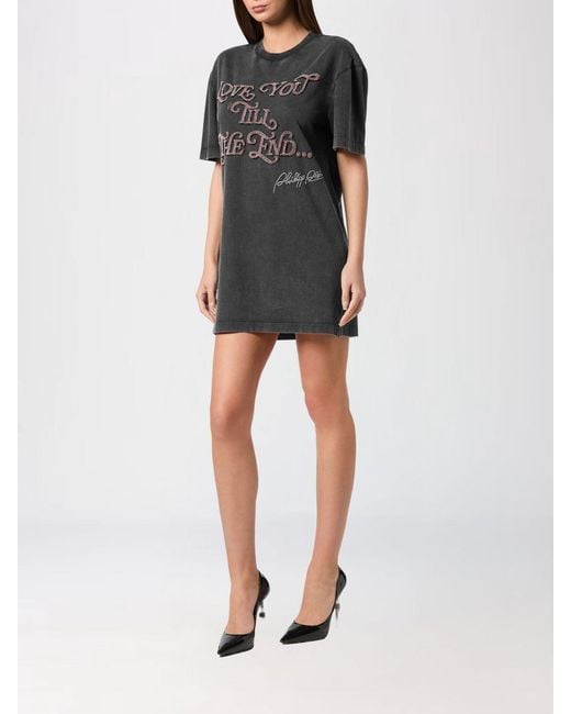Philipp Plein Gray Cotton Crew Neck T-Shirt With Slogan