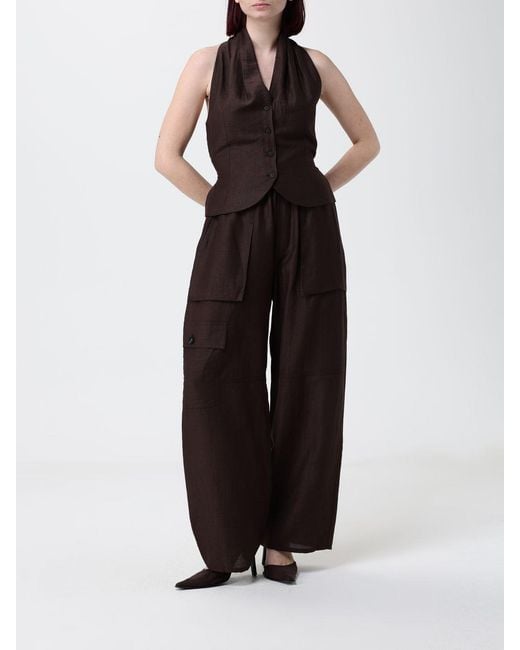 Tela Black Linen Blend Cargo Trousers