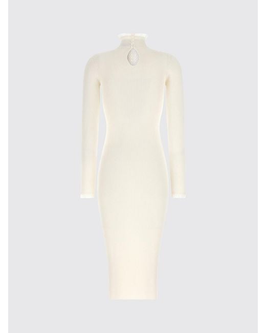 Elisabetta Franchi Natural Slim Fit Turtleneck Midi Knit Dress