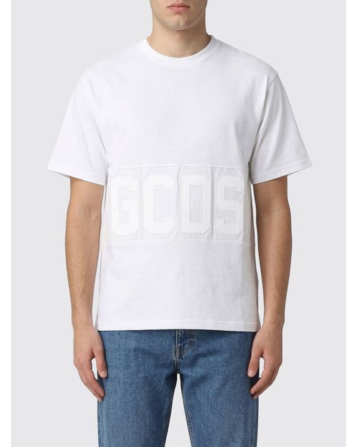 Gcds White Cotton Logo T-Shirt for men