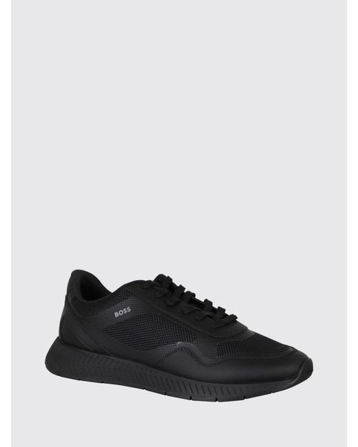Boss Black Titanium Polyester Trainers With Printed Logo And Mesh Lining for men