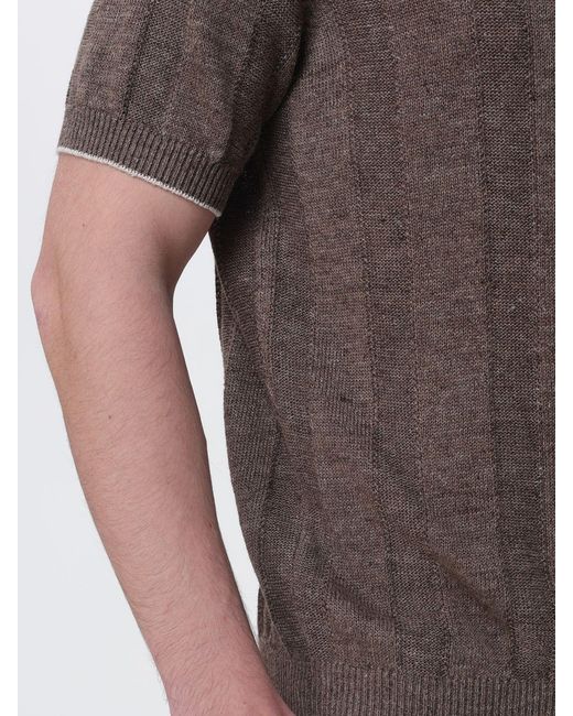 Brunello Cucinelli Brown Cotton Knit Polo Shirt for men