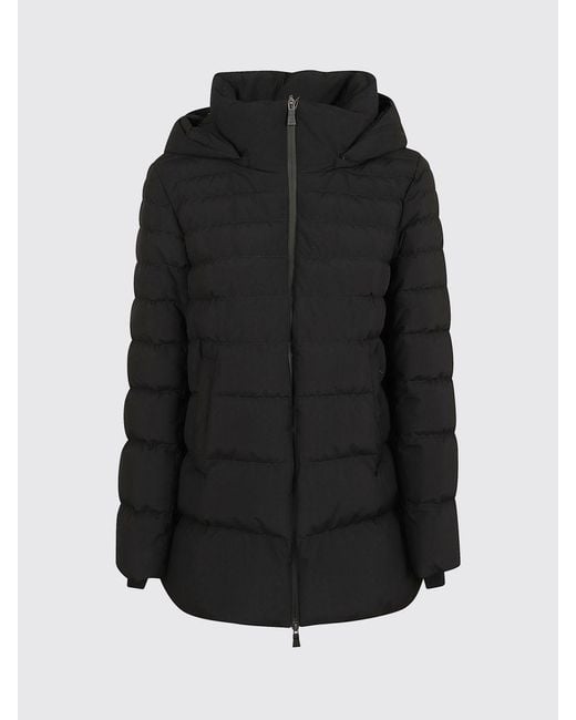 Herno Black Knee-Length Quilted Nylon Down Jacket With Removable Hood