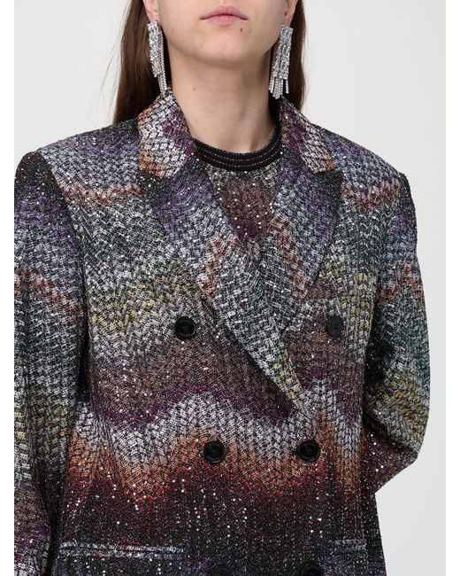 Missoni Gray Zigzag Viscose Double-Breasted Blazer