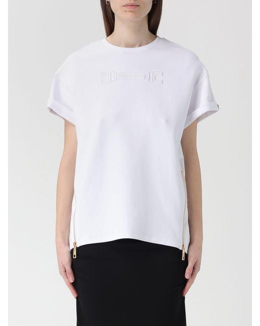 Elisabetta Franchi White Cotton Blend T-Shirt With Logo