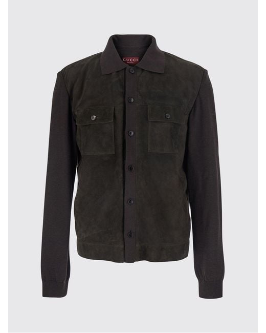 Gucci Black Suede Lambskin Shirt Jacket With French Collar for men