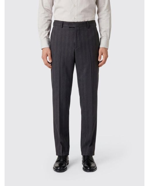 Ferragamo Gray Striped Linen Blend Tailored Trousers for men