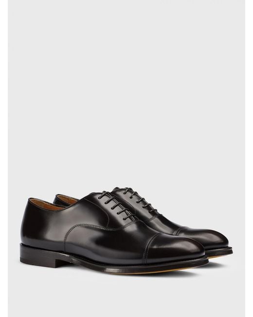 Doucal's Black Brushed Leather Oxford Shoes for men