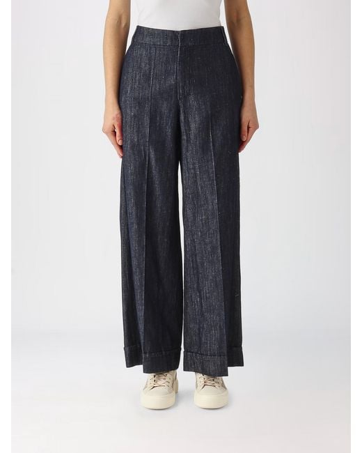 Max Mara Blue Cotton And Linen Palazzo Trousers