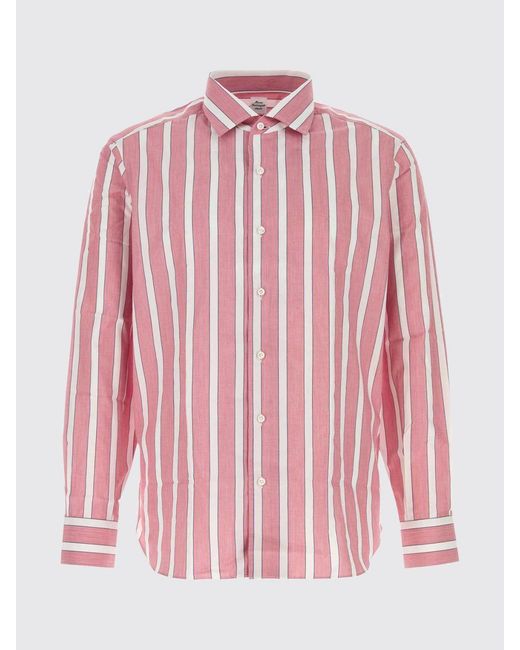 Junya Watanabe Pink Striped Cotton Shirt With Cutaway Collar And Long Sleeves for men