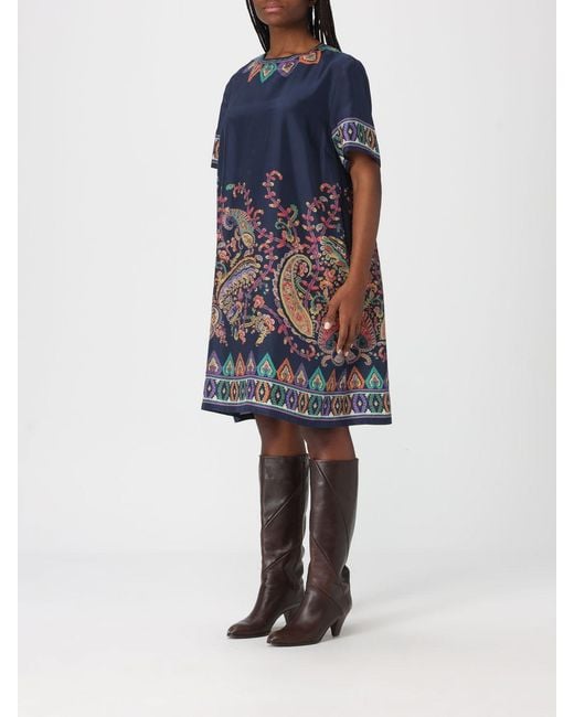 Etro Blue Silk Mini Dresses With Paisley Print