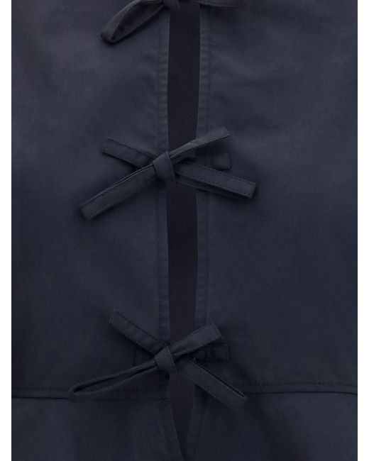 Ganni Blue Cropped Cotton Jacket With Ruched Shoulders And Tie Fastening