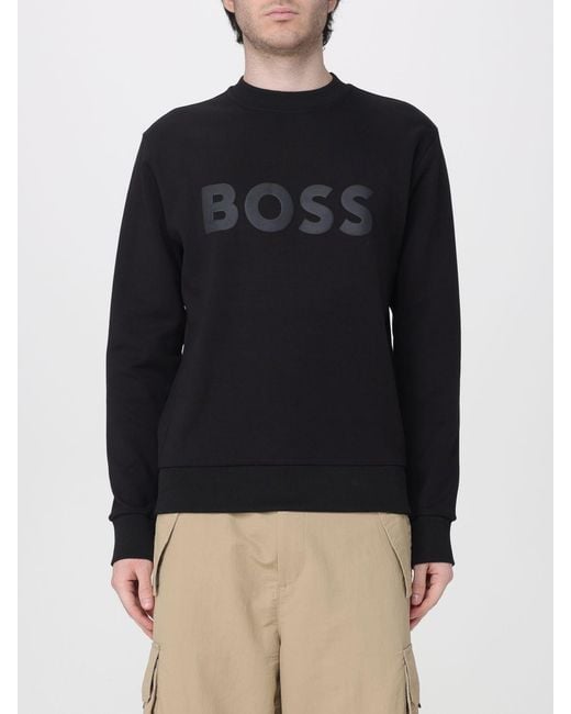 Boss Blue Cotton Crew-Neck Sweatshirt With Logo for men