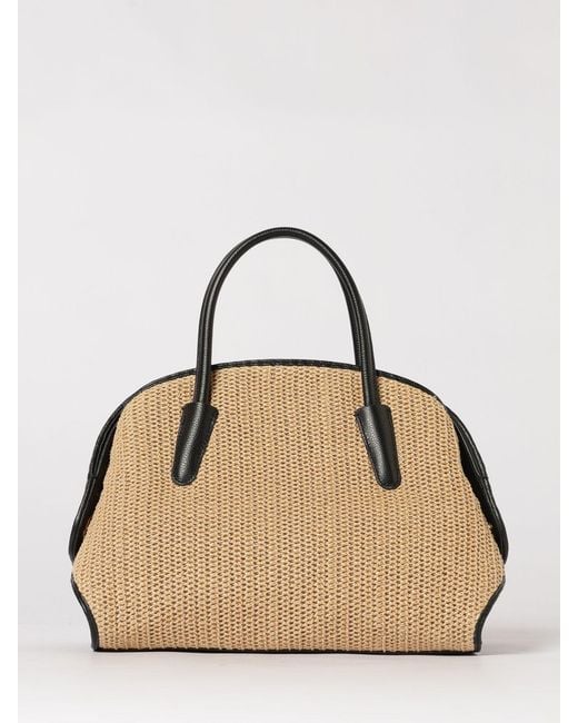 Coccinelle Natural Tylde Crochet Raffia And Hammered Leather Bag