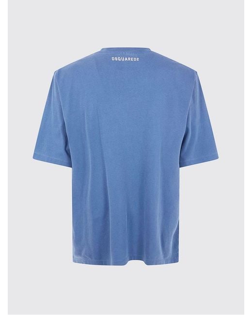DSquared² Blue Cotton Crew Neck T-Shirt With Slogan for men