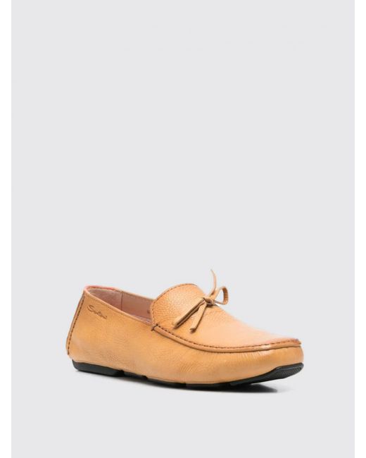 Santoni Orange Leather Loafers Casual Bow Detail for men