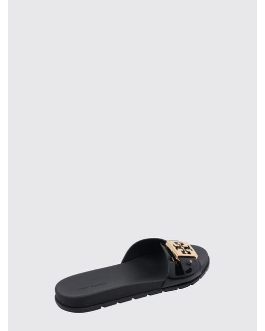 Tory Burch White Mellow Rubber Mule Sandals With Double T Logo And Low Heel