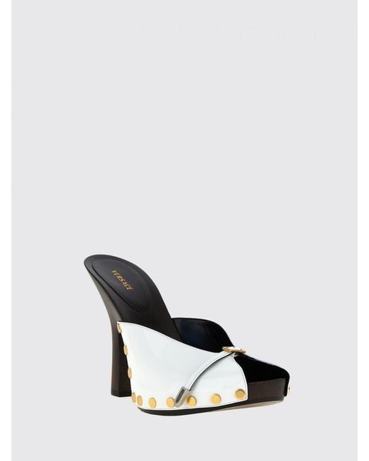 Versace White Sassi Patent Leather Mules With Studs