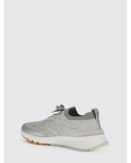 Brunello Cucinelli White Crochet Knit Sneakers for men