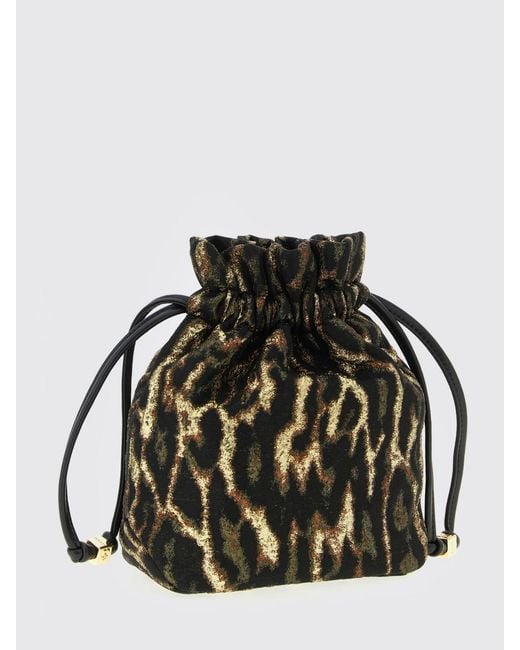 Ganni Black Antique Bou Cloque Bucket Animal Print Recycled Fabric Pouch