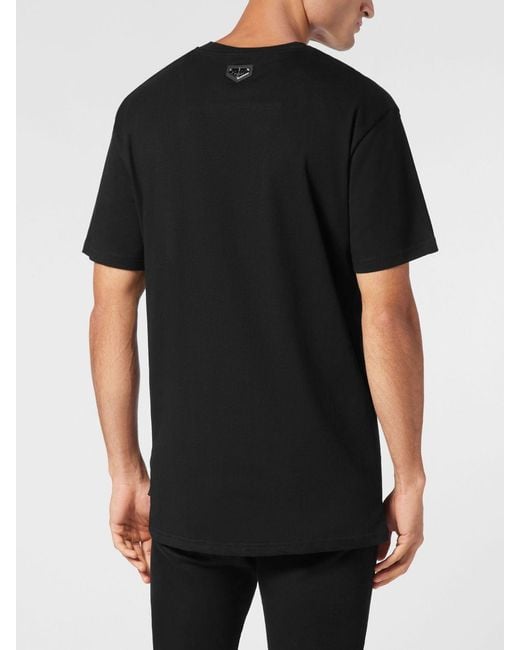 Philipp Plein Black Cotton T-Shirt With Hexagon Logo And Contrast Monogram Print for men