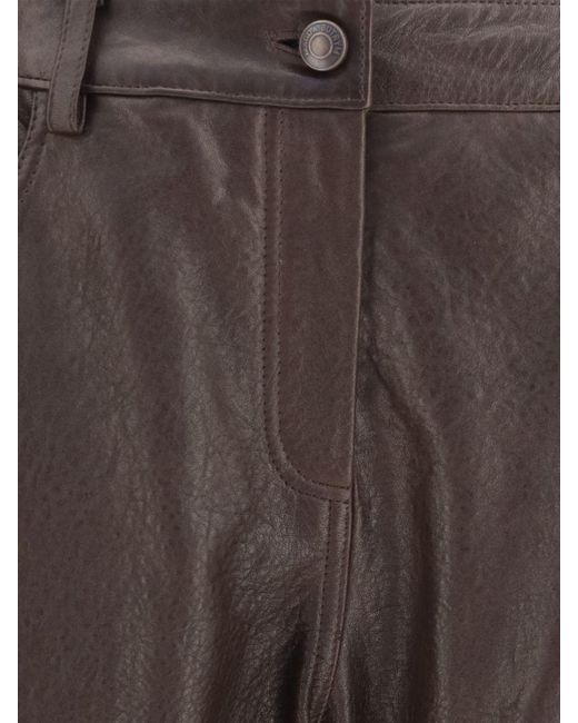 Magda Butrym Brown High-Waisted Smooth Leather Straight Trousers