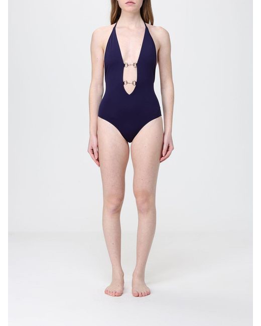 Gucci Blue Nylon Swimsuit With Clamp Detail