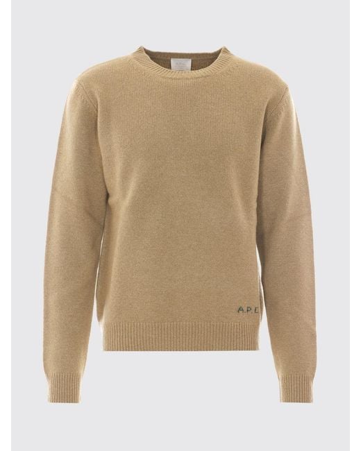 A.P.C. Natural Crewneck Wool Jumper With Embroidered Logo for men