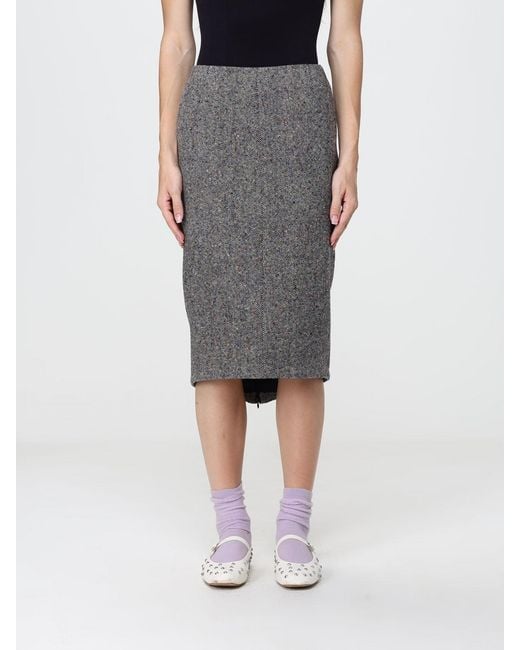 N°21 Gray Abstract Print Virgin Wool Midi Pencil Skirt With Asymmetric Hem