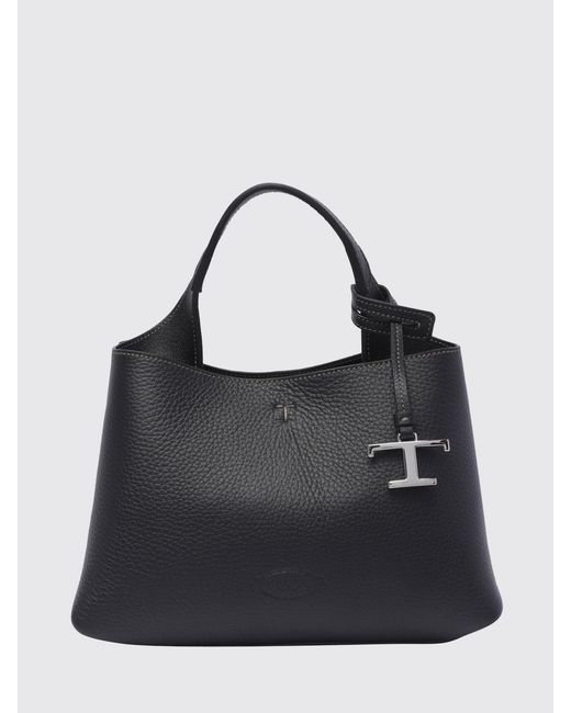 Tod's Black Grained Leather Handbag With Removable Strap And Charm