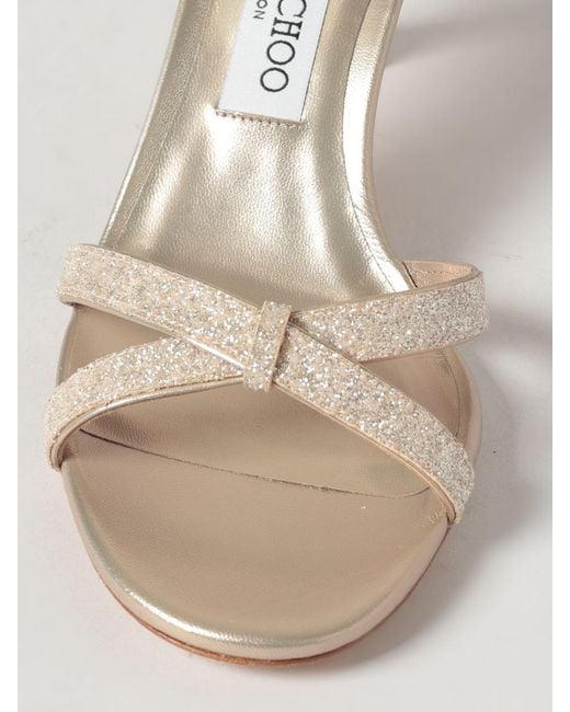 Jimmy Choo Natural Elsy Laminated Leather And Glitter Sandals