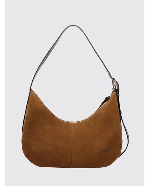 Ganni Brown Recycled Polyester Hobo Bag With Adjustable Handle And Butterfly Logo