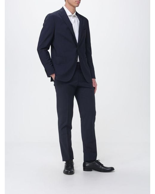 Boglioli Blue Single Breasted Stretch Wool Blend Suit for men