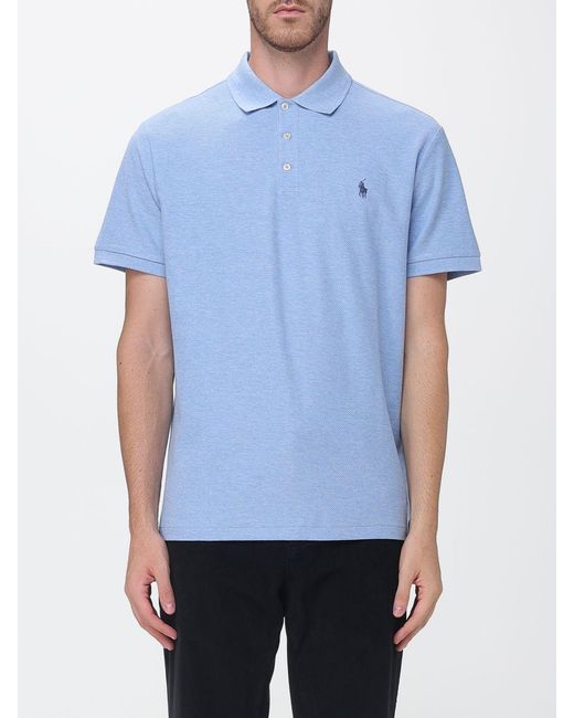 Polo Ralph Lauren Blue Short-Sleeve Cotton Knit Polo Shirt With Embroidered Pony Logo for men