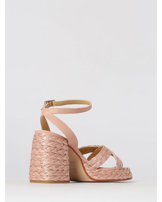 Castaner Pink Valeriette Woven Raffia And Leather Sandal