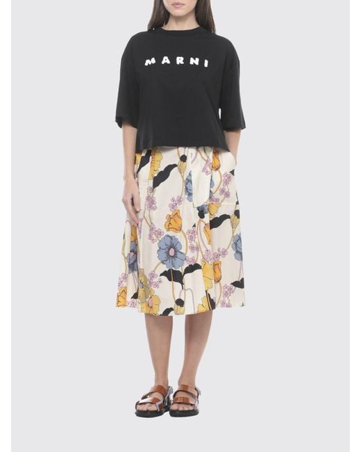 Marni Black Cotton T-Shirt With Logo