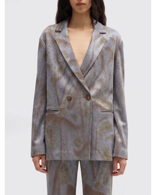 MACCAPANI Gray Double-Breasted Viscose And Cotton Blazer