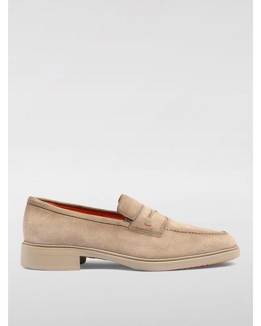Santoni Natural Suede Leather Penny Loafers Casual Style for men