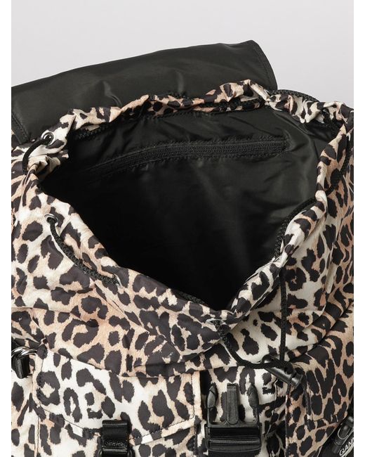 Ganni Black Recycled Nylon Backpack With Animal Print
