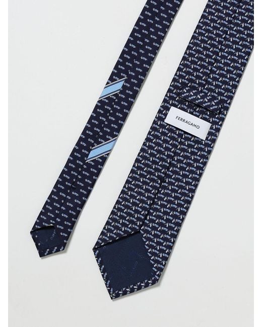 Ferragamo White Race Print Silk Tie for men